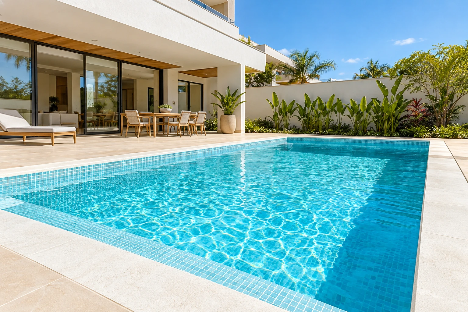 Piscina limpa em residência, imagem ilustrativa