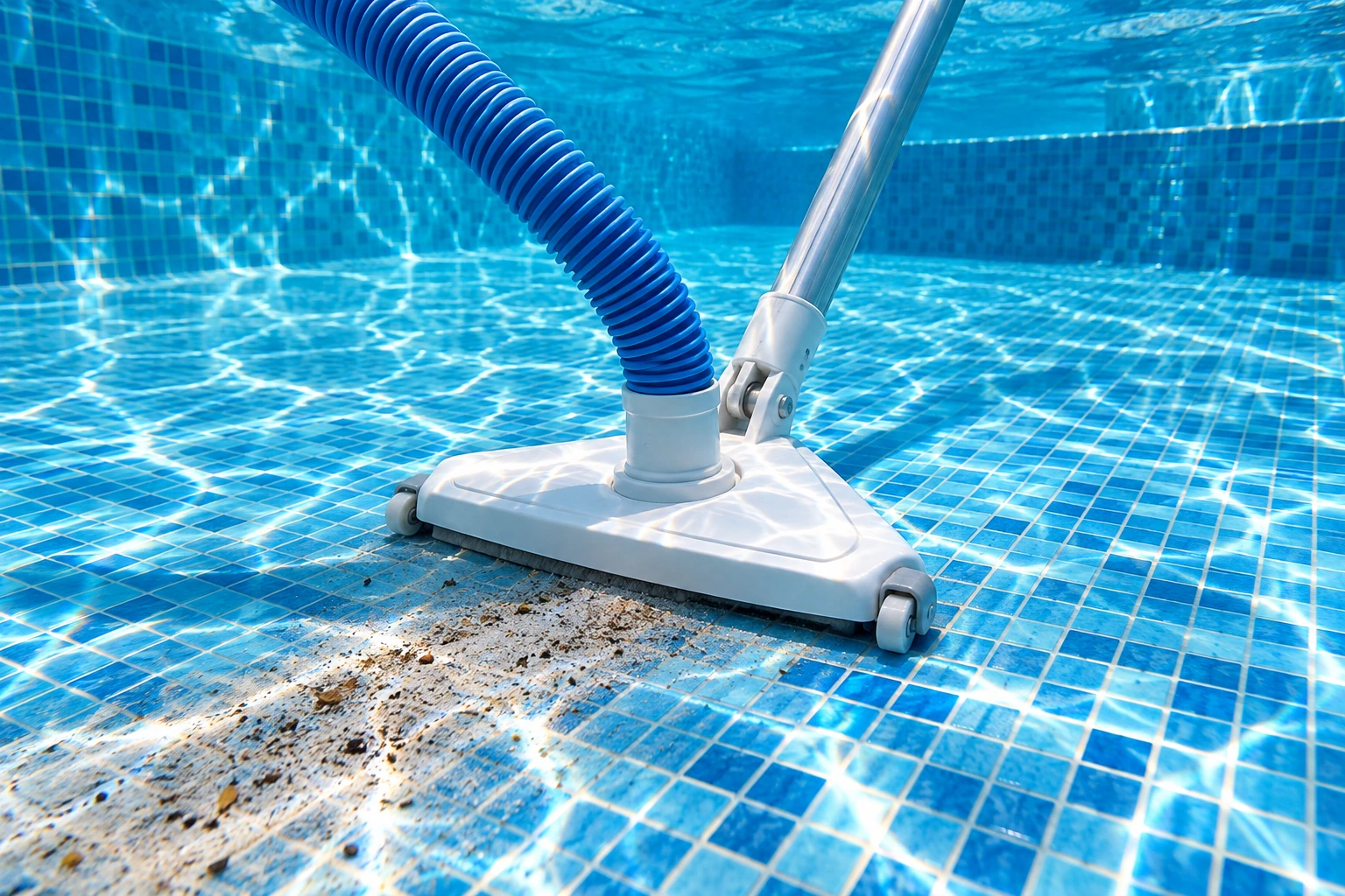 Imagem ilustrativa de aspiração do fundo de uma piscina